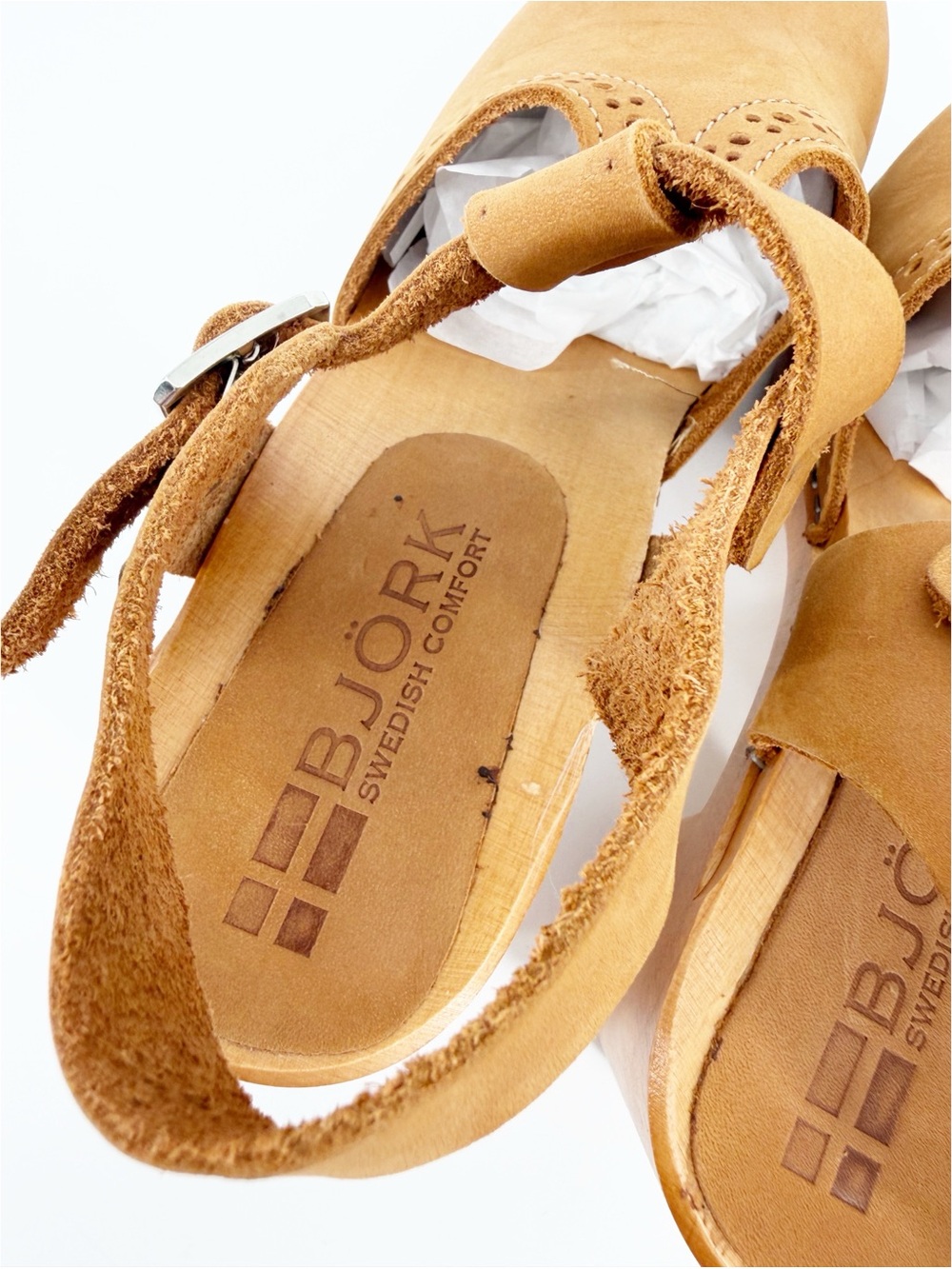 Bjork CLARA Swedish Wooden Clogs Sandals in Camel Nubuck - Picture 3 of 9